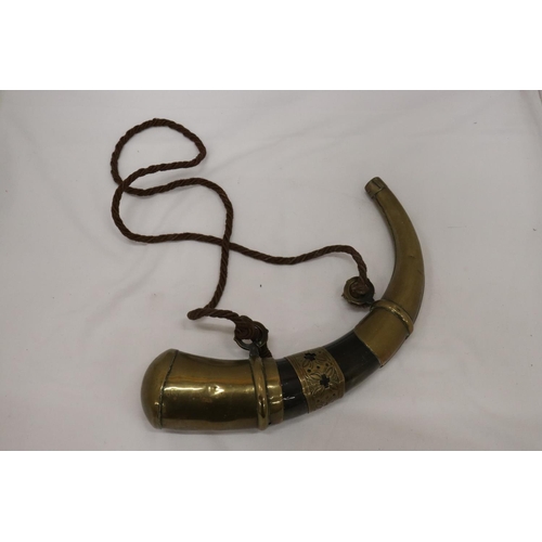 183 - AN ISLAMIC BRASS BOUND POWDER HORN