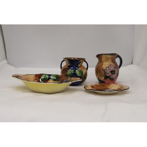 188 - FOUR PIECES OF H & K TUNSTALL POTTERY, TO INCLUDE A BOWL, PLATE, JUG AND BOWL