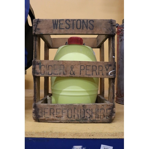 232 - A VINTAGE WESTON'S CIDER WOODEN CASE AND WESTON'S CIDER BARREL 28 INCH HIGH