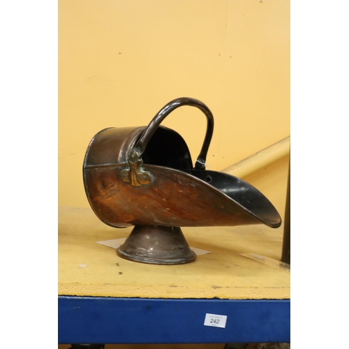 242 - A LARGE COPPER AND BRASS COAL BUCKET