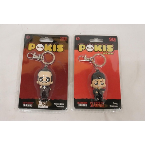 252 - TWO COLLECTABLE 'POKIS' KEYCHAINS TO INCLUDE THE GODFATHER AND SCARFACE