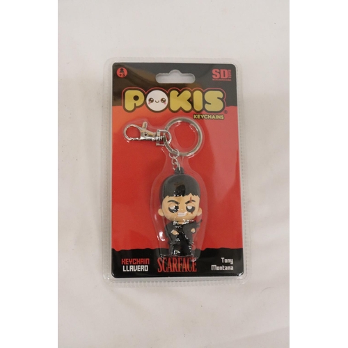 252 - TWO COLLECTABLE 'POKIS' KEYCHAINS TO INCLUDE THE GODFATHER AND SCARFACE