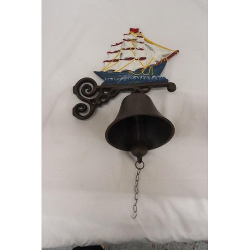 253 - A LARGE CAST 'GALLEON' WALL BELL, 13 INCH X 10 INCH