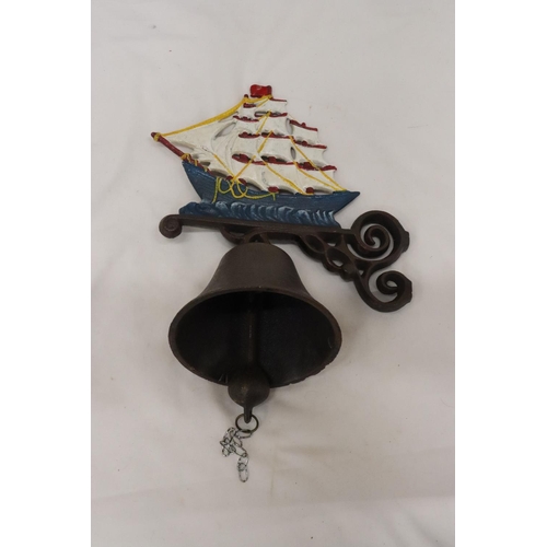 253 - A LARGE CAST 'GALLEON' WALL BELL, 13 INCH X 10 INCH