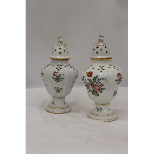 254 - TWO PORCELAIN POT POURRI POTS WITH ROSEBUD FINIALS