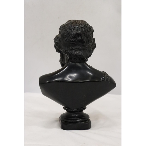 257 - A HEAVY RESIN BUST OF CLASSICAL GREEK POET TITLED - 'HOMERE', HEIGHT 30 CM