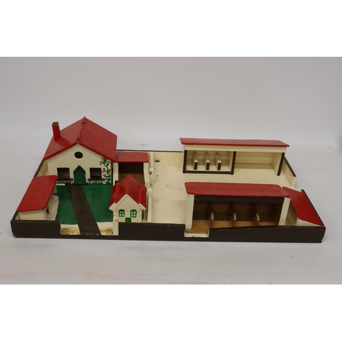 268 - A 1950'S WOODEN FARMHOUSE, YARD, STABLES AND PADDOCK, 30 INCH X 16 INCH