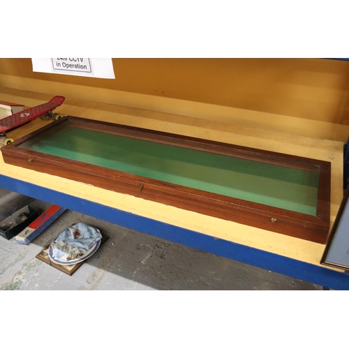 270 - A LONG GREEN BAIZE DISPLAY CABINET 51 X 18 INCH