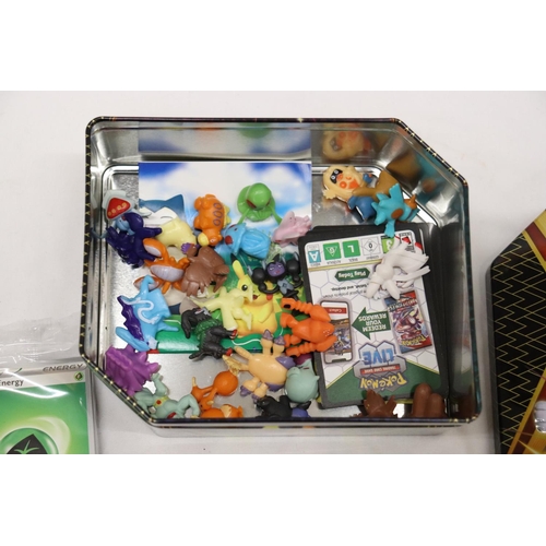 273 - A TIN FULL OF POKEMON, TOYS, STICKERS AND CHARMS