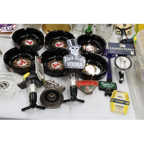 275 - A JOBLOT OF BREWERY ITEMS TO INCLUDE BEER TAPS, ASHTRAYS, ETC.,