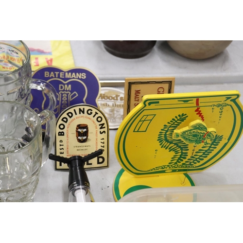 275 - A JOBLOT OF BREWERY ITEMS TO INCLUDE BEER TAPS, ASHTRAYS, ETC.,