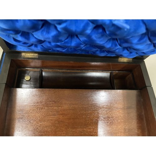 9 - AN UNUSUAL WALNUT AND INLAID MOTHER OF PEARL SEWING BOX AND WRITING SLOPE