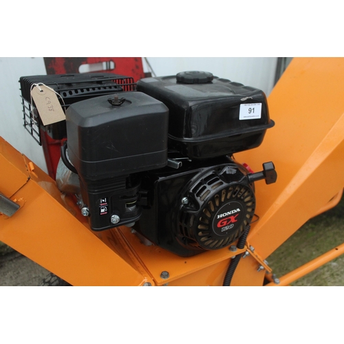 91 - PETROL WOOD CHIPPER WITH HONDA GX ENGINE NO VAT