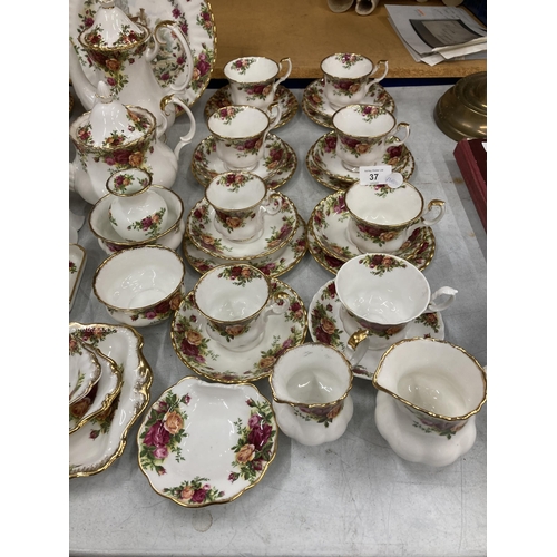 37 - A VERY LARGE COLLECTION OF ROYAL ALBERT OLD COUNTRY ROSES TO INCLUDE TRIOS, JUGS, SUGAR BOWLS, COFFE... 