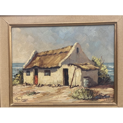 81 - AN ANN INGGS 1936 SOUTH AFRICA FRAMED OIL PAINTING OF A HOUSE BY THE SEA