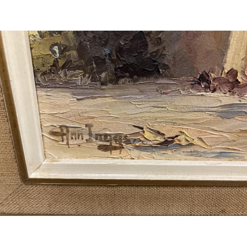 82 - AN ANN INGGS 1936 SOUTH AFRICA FRAMED OIL PAINTING OF A HOUSE BY THE SEA