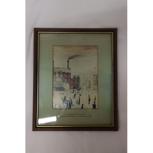 314 - A LOWRY STYLE FRAMED PRINT ENTITLED 