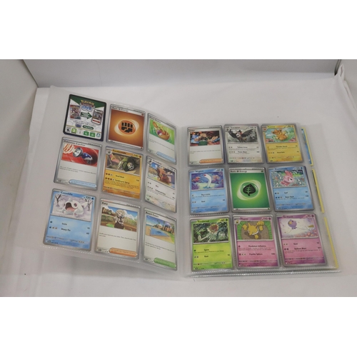 319 - A PROTECTIVE TRADING CARD BINDER FULL OF POKEMON CARDS, INCLUDING SHINIES