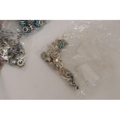 322 - A LARGE QUANTITY OF PANDORA STYLE BEADS, SOME MARKED 925