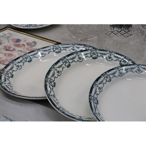 328 - FIVE LARGE PIECES OF VINTAGE STAFFORDSHIRE 'LOUVRE' PATTERN DINNERWARE TO INCLUDE TWO LIDDED SERVING... 