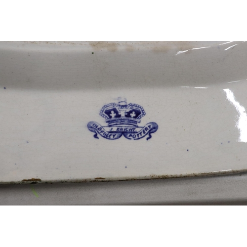 338 - A VINTAGE LARGE OLD FOLEY, BLUE AND WHITE WILLOW PATTERN, SERVING DISH, 45CM X 36CM