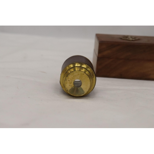 340 - A BOXED BRASS AND LEATHER TELESCOPE