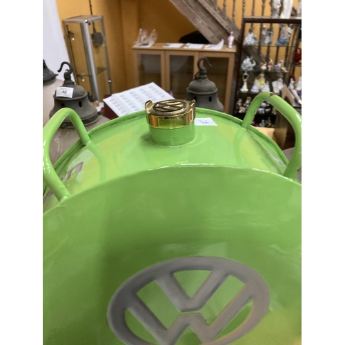 77 - A GREEN VOLKSWAGEN FUEL CAN WITH BRASS STOPPER