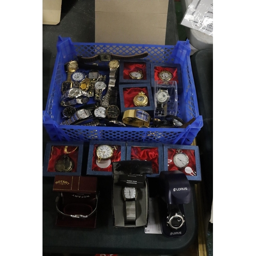 805 - A LARGE QUANTITY OF WRISTWATCHES AND MODERN POCKET WATCHES, SOME BOXED, TO INCLUDE CHRISTIN LARS 'DI... 