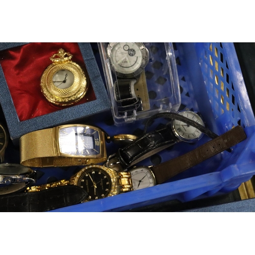 805 - A LARGE QUANTITY OF WRISTWATCHES AND MODERN POCKET WATCHES, SOME BOXED, TO INCLUDE CHRISTIN LARS 'DI... 