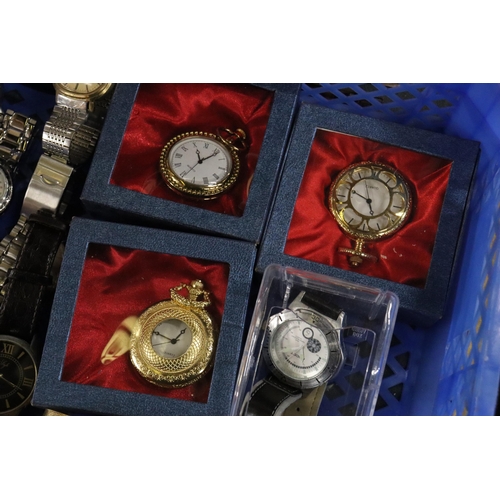 805 - A LARGE QUANTITY OF WRISTWATCHES AND MODERN POCKET WATCHES, SOME BOXED, TO INCLUDE CHRISTIN LARS 'DI... 