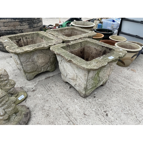 1856 - THREE SQUARE CONCRETE GARDEN PLANTERS