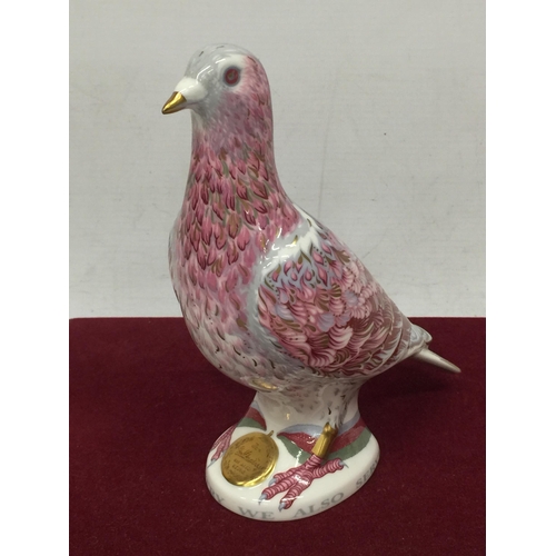 780 - A ROYAL CROWN DERBY WAR PIGEON LIMITED EDITION PAPER WEIGHT WITH COA