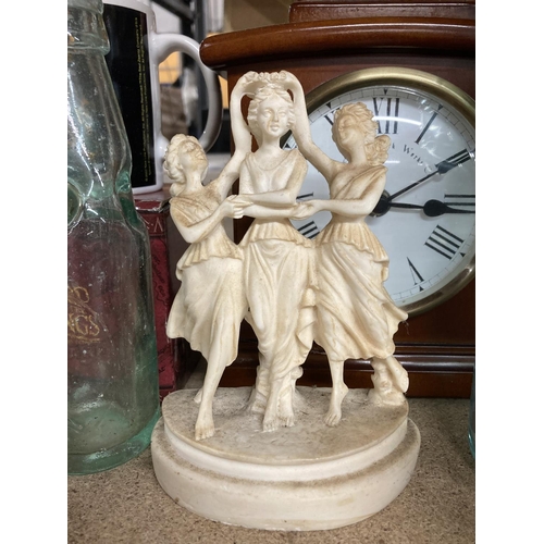 1026 - VARIOUS COLLECTABLE ITEMS TO INCLUDE CLOCKS, BREWIANIA, STATUES ETC