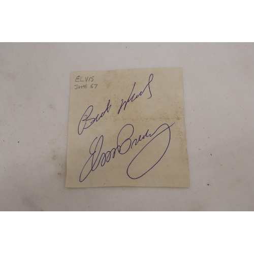 347 - AN ELVIS PRESLEY AUTOGRAPH, PURCHASED FROM SONNY WEST, ELVIS' FRIEND AND BODYGUARD IN THE MEMPHIS AT... 