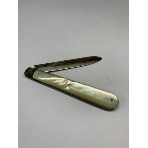 69 - A HALLMARKED SHEFFIELD SILVER AND MOTHER OF PEARL FRUIT KNIFE