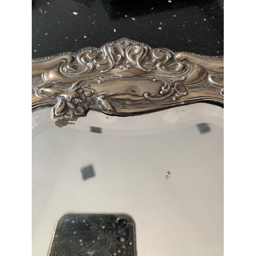 70 - A HALLMARKED BIRMINGHAM SILVER ART NOVEAU MIRROR 33CM X 24CM