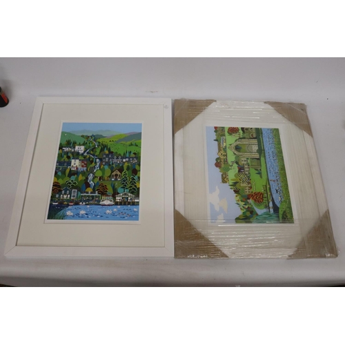 874 - TWO SIGNED LINDA MELLIN PRINTS, FRAMED, 49CM X 57CM AND 57CM X 49CM