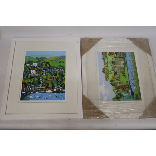 874 - TWO SIGNED LINDA MELLIN PRINTS, FRAMED, 49CM X 57CM AND 57CM X 49CM