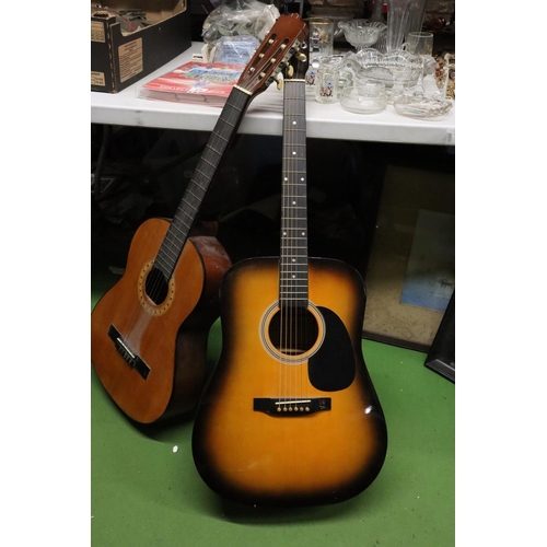 877 - TWO ACOUSTIC GUITARS, A CHANTRY AND ENCORE