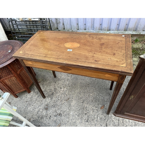 3085 - A 19TH CENTURY MAHOGANY AND INLAID FOLD-OVER TEA TABLE, 37