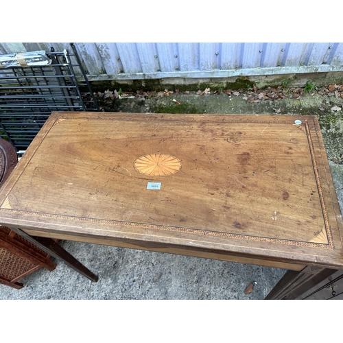 3085 - A 19TH CENTURY MAHOGANY AND INLAID FOLD-OVER TEA TABLE, 37