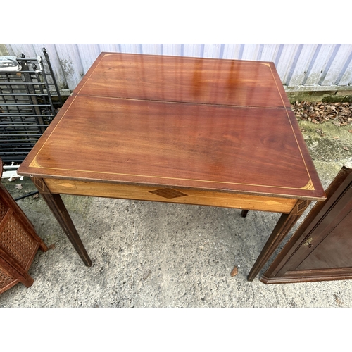 3085 - A 19TH CENTURY MAHOGANY AND INLAID FOLD-OVER TEA TABLE, 37