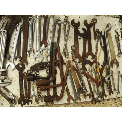 41 - WALL RACK AND VARIOUS SPANNERS  + VAT