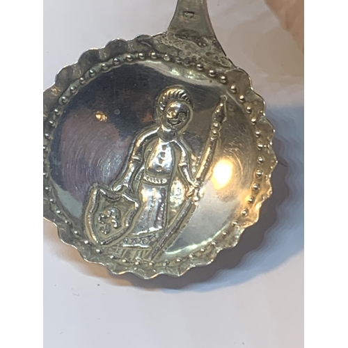 45 - A DECORATIVE  CONTINENTAL SILVER TEA CADDY SPOON