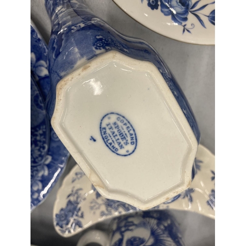 154 - A LARGE COLLECTION OF BLUE AND WHITE PLATES, JUGS, BOWLS, CUPS, SAUCERS, NAPKIN RINGS, ETC TO INCLUD... 