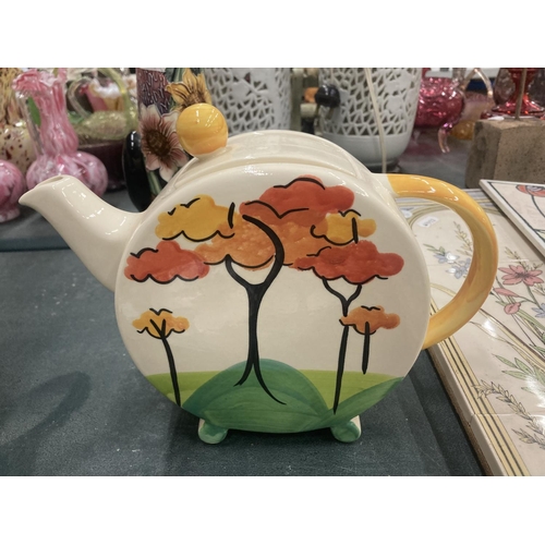 174 - A PAST TIMES CLARICE CLIFF STYLE TEAPOT