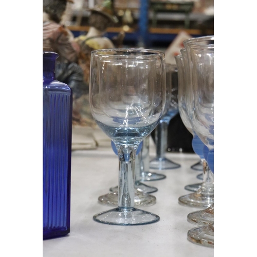 188 - VARIOUS BLUE GLASS ITEMS TO INCLUDE GLASSES, BOWL AND BOTTLE