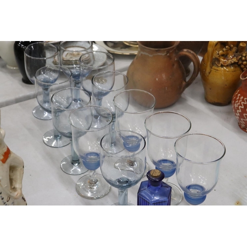 188 - VARIOUS BLUE GLASS ITEMS TO INCLUDE GLASSES, BOWL AND BOTTLE