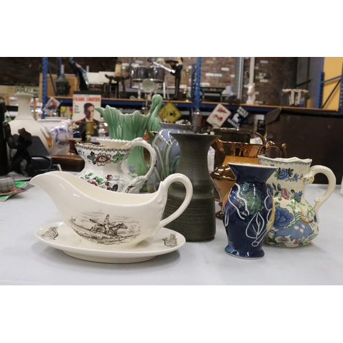 198 - A QUANTITY OF VINTAGE CERAMICS TO INCLUDE COPELAND SPODE 'LEAPING THE BROOCK' SAUCE BOAT AND SAUCER,... 