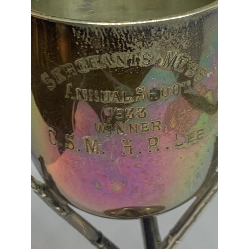 20 - A HALLMARKED BIRMINGHAM SILVER TROPHY ENGRAVED SERGEANTS MESS ANNUAL SHOOT 1933 WINNER CSM H R LEE W... 